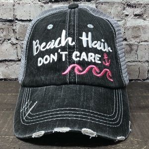 "Beach Hair Don’t Care" Embroidered/Distressed Cap